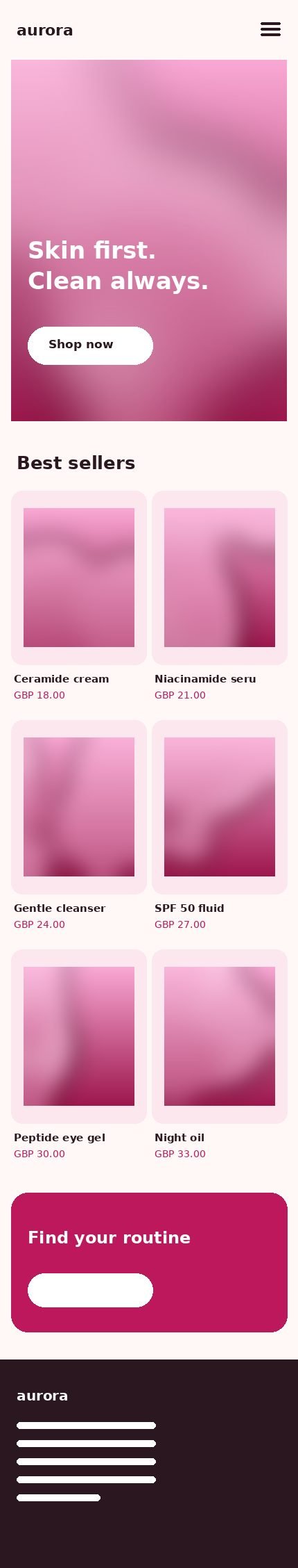 Aurora Skincare website on mobile