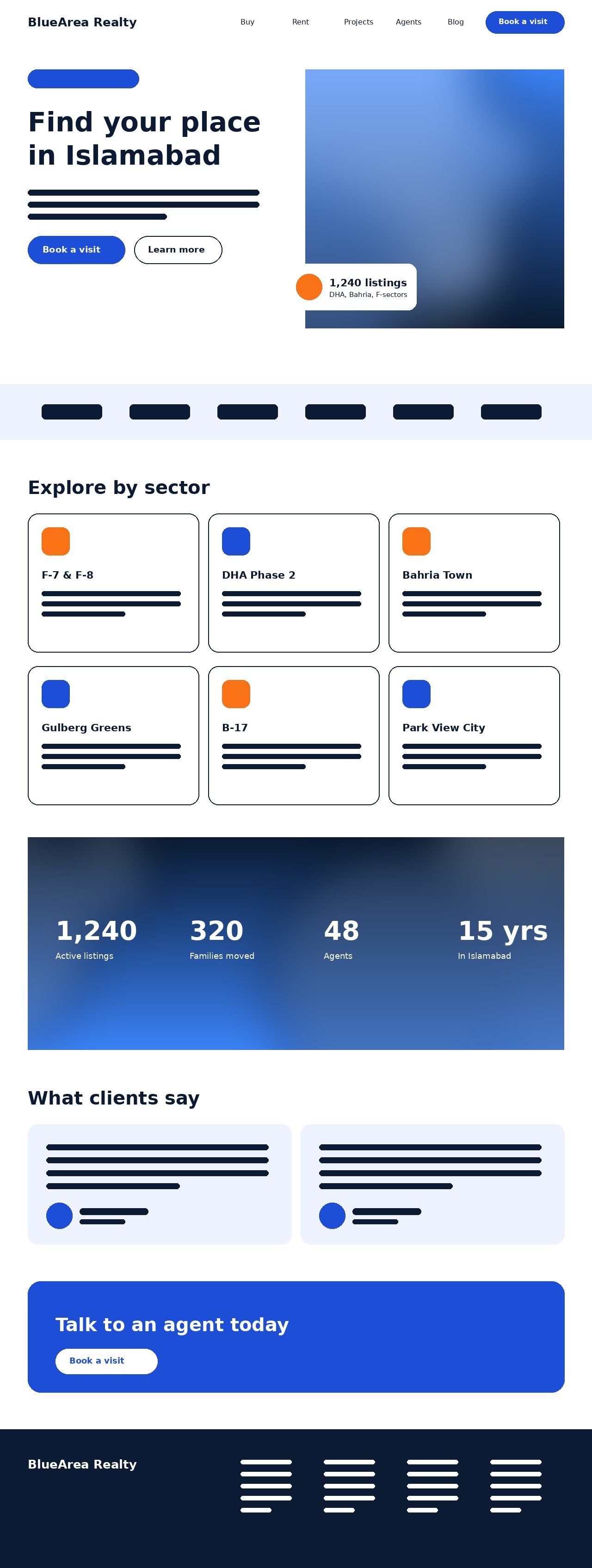 BlueArea Realty website on desktop