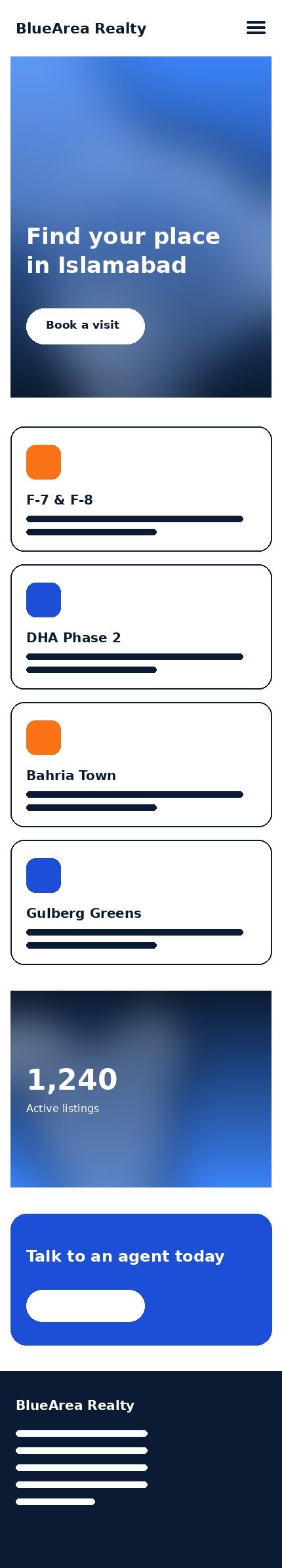 BlueArea Realty website on mobile