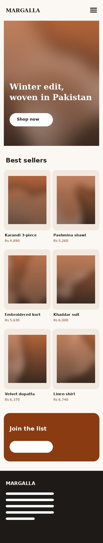 Margalla Threads website on mobile